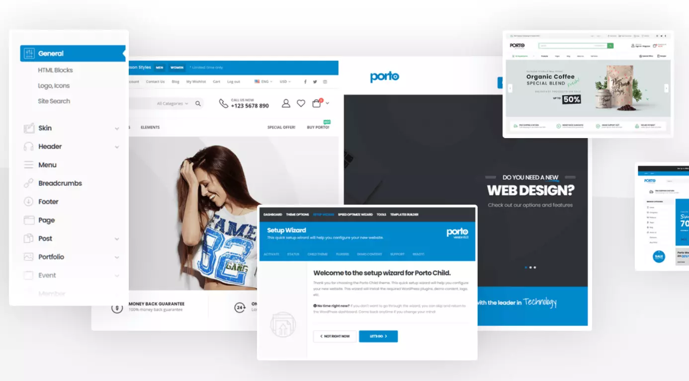 Imagen: Página de inicio de la plantilla Porto de WooCommerce