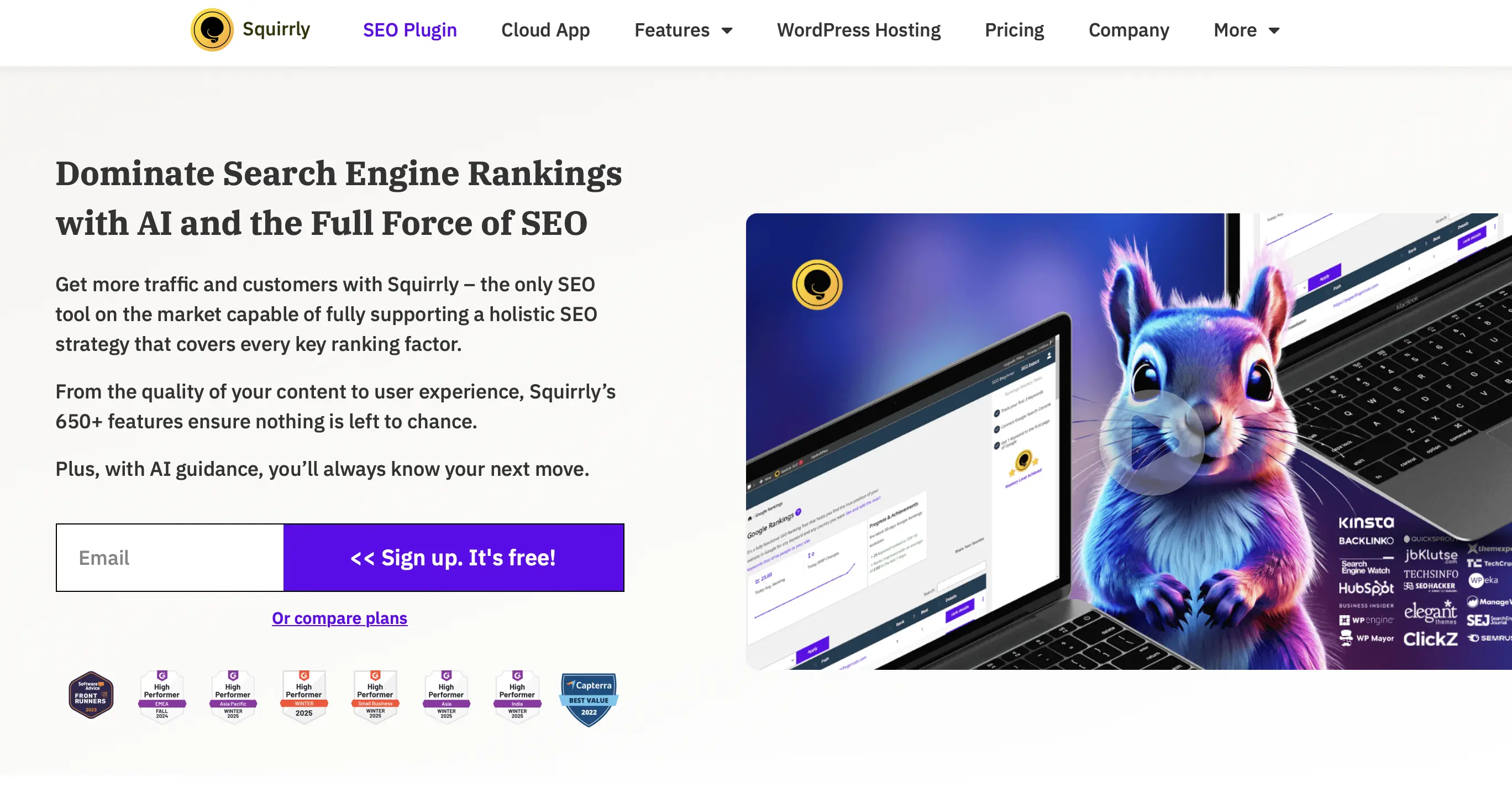 Imagen: Página web del plugin premium para WordPress Squirrly SEO
