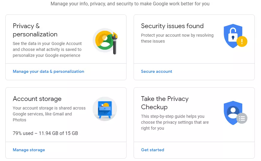 Cuenta de Google: menú para acceder a la configuración de la cuenta