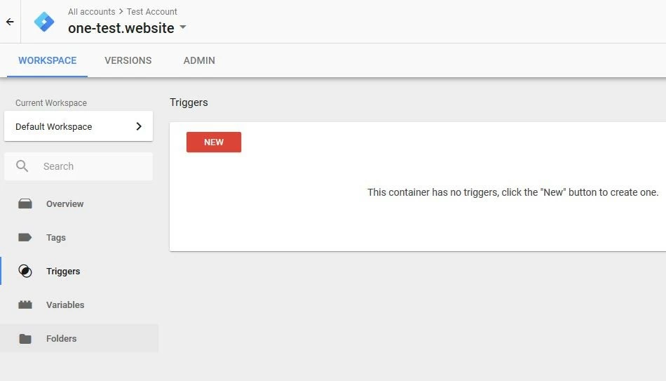 Imagen: Menú de activadores en el área de trabajo de Google Tag Manager