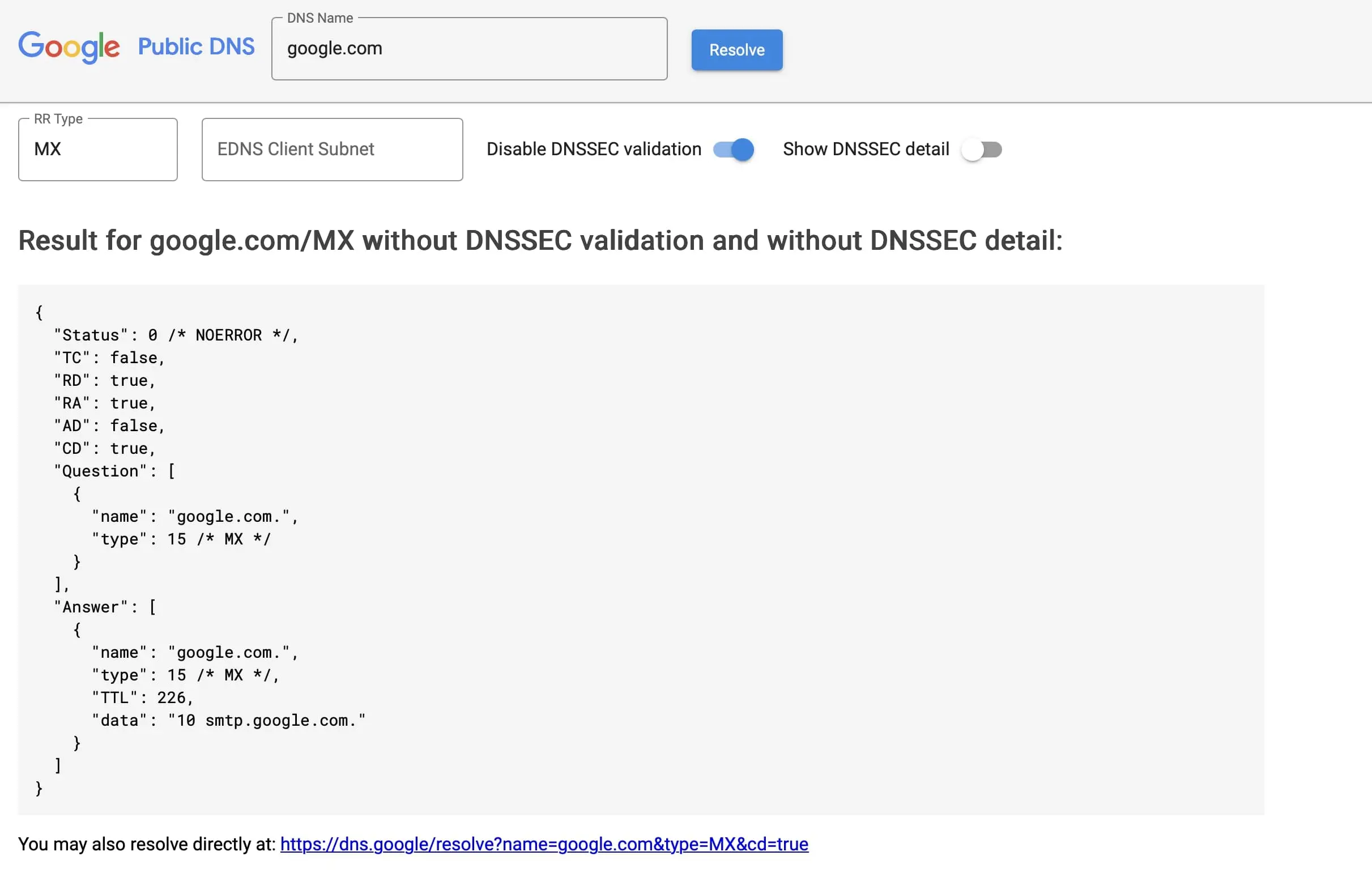 Imagen: Búsqueda DNS en Google