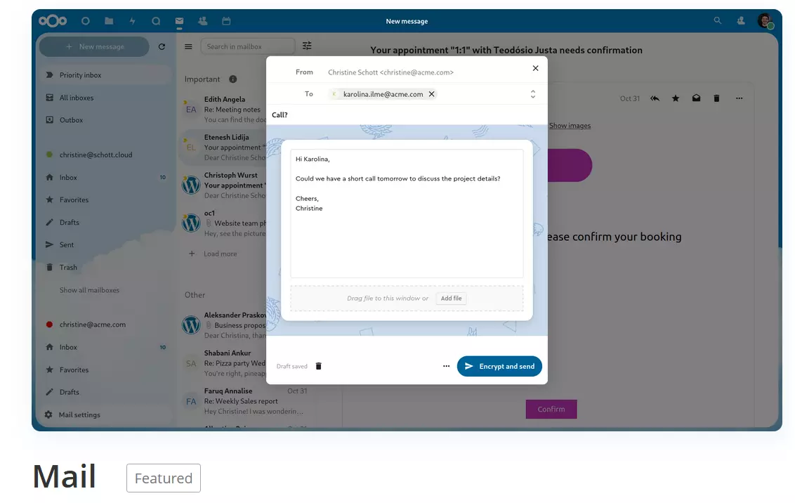 Captura de pantalla de la aplicación Mail de Nextcloud Captura de pantalla de la aplicación Mail de Nextcloud