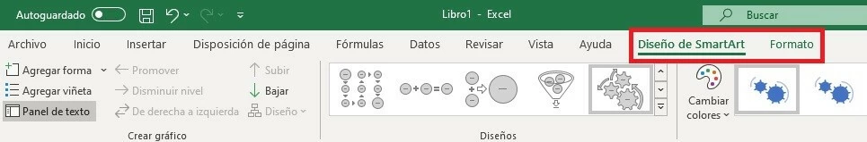 Imagen: Ajustes de diseño de SmartArt en Excel