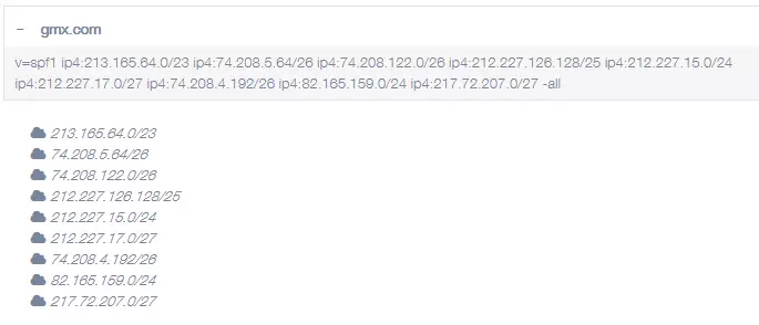 Captura de pantalla de un registro SPF Captura de pantalla de un registro SPF