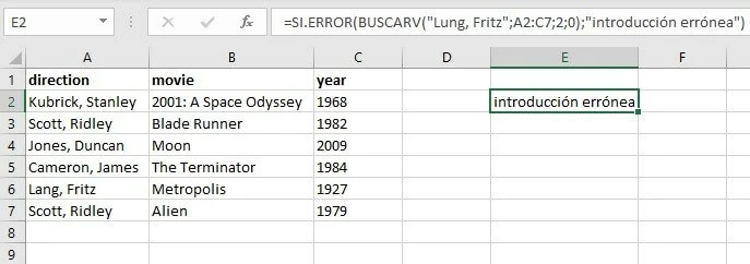 Imagen: Ejemplo de combinación de SI.ERROR y BUSCARV en Excel