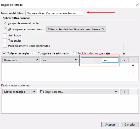 Imagen: Menú en Thunderbird “Reglas de filtrado”