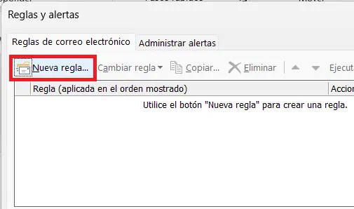 Outlook: cuadro de diálogo “Reglas y alertas” Imagen: Outlook: cuadro de diálogo “Reglas y alertas”