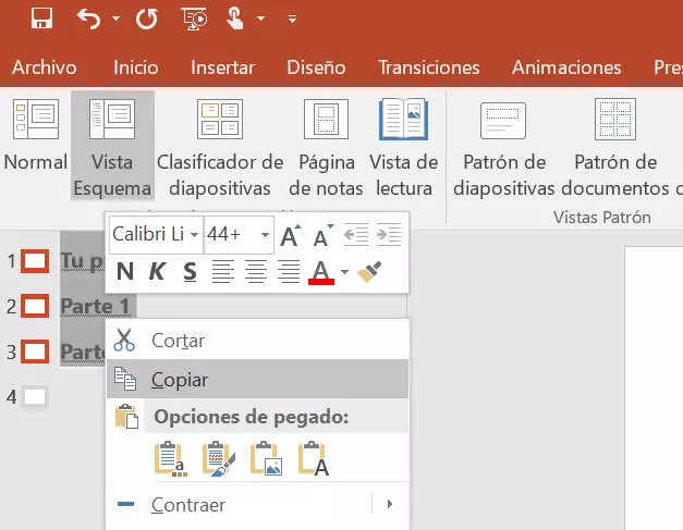 Imagen: Crear tabla de contenido en PowerPoint: copiar esquema