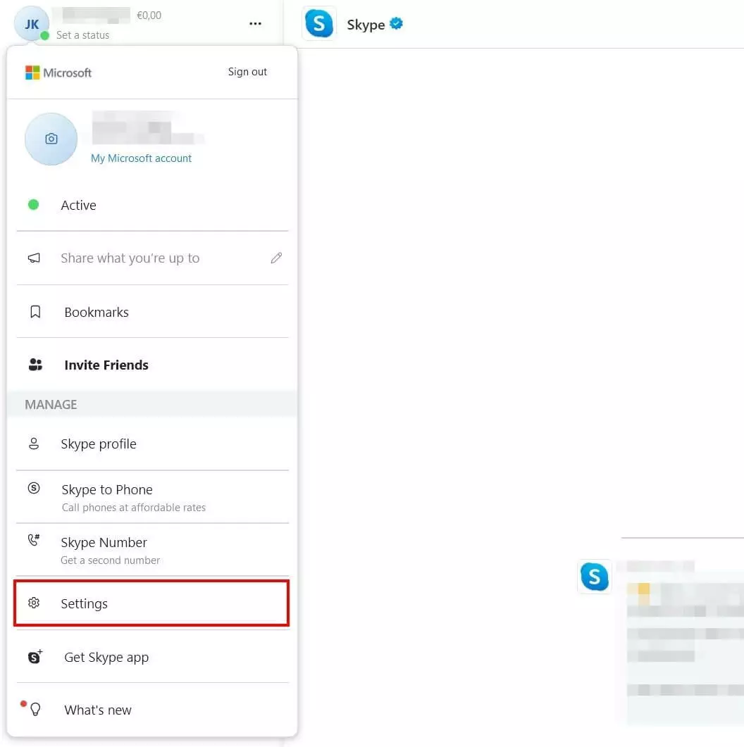 Imagen: Skype: entrada de “Configuración”