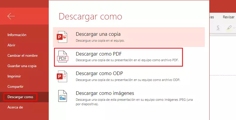 Imagen: Guardar PowerPoint en PDF en Internet