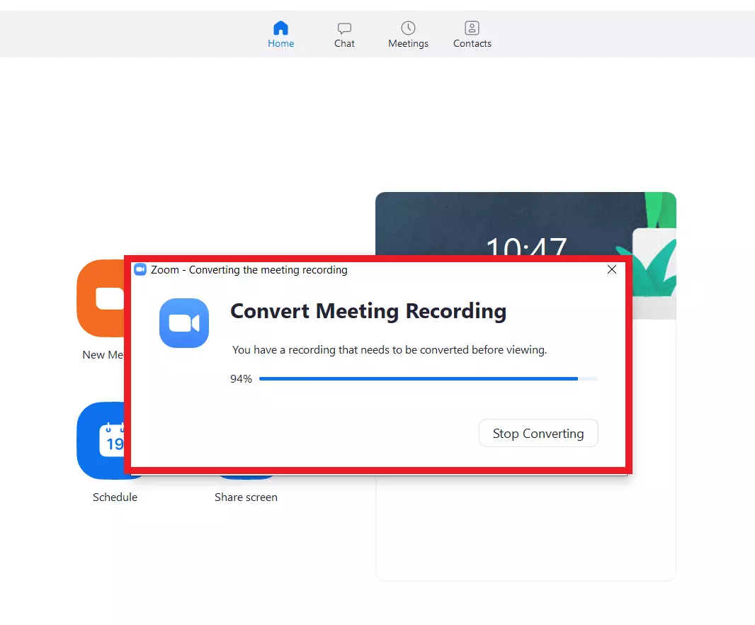 Imagen: Zoom convierte automáticamente la grabación de la reunión a un vídeo en formato mp4