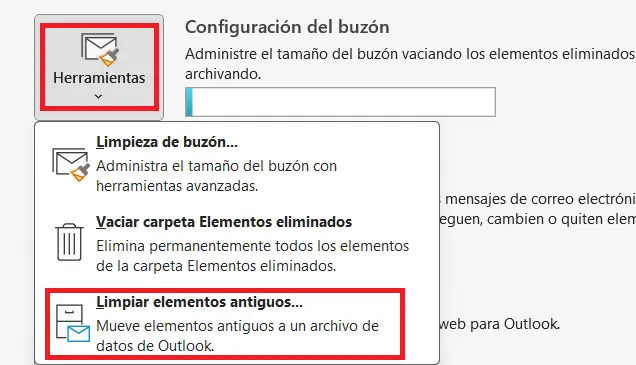 Microsoft Outlook: pestaña “Información”, botón “Herramientas” Imagen: Microsoft Outlook: pestaña “Información”, botón “Herramientas”