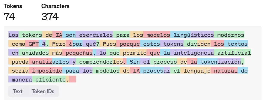 Imagen: OpenAI: ejemplo de Tokenizer