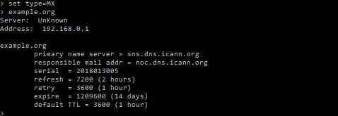 Imagen: nslookup: ejemplo de tipo de registro (MX)