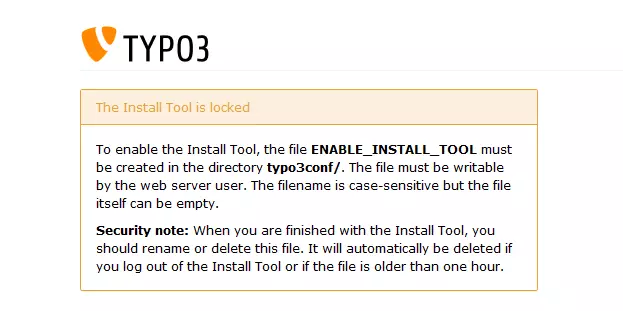 Imagen: Notificación de error en la instalación de TYPO3 que indica que el asistente de instalación no se puede iniciar