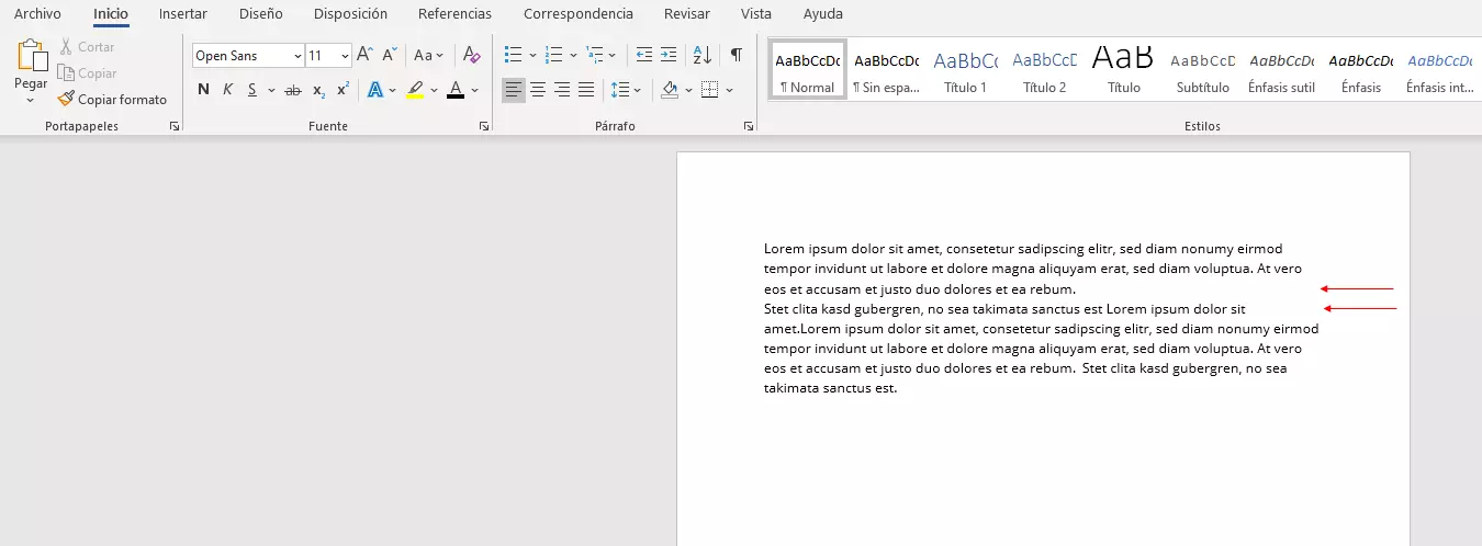 Imagen: Salto de línea en Word