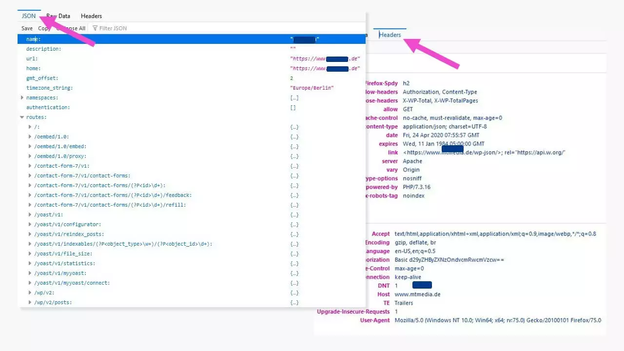 Imagen: REST API de WordPress: solicitud a través del navegador 