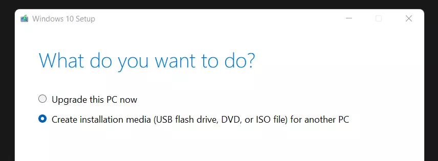 Imagen: Microsoft MediaCreationTool: configuración