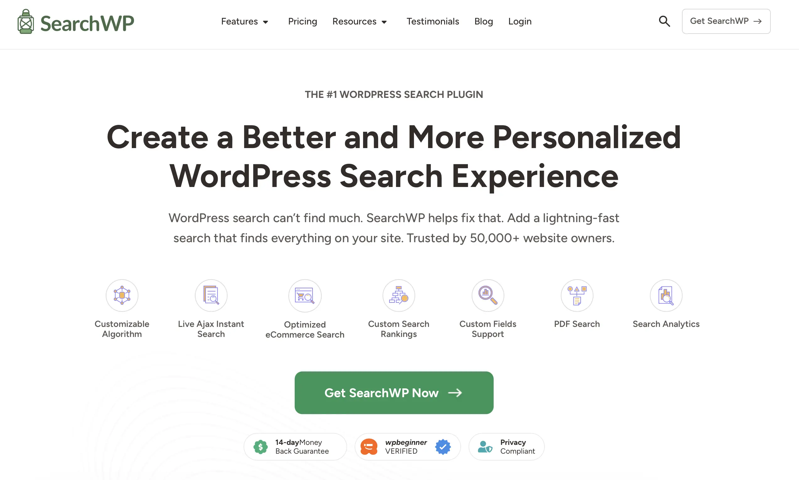 Imagen: Página web de la extensión de WordPress SearchWP