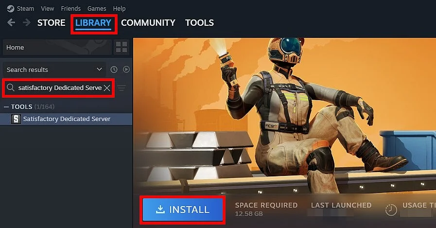 Imagen: Cliente de Steam: instalación del servidor dedicado de Satisfactory