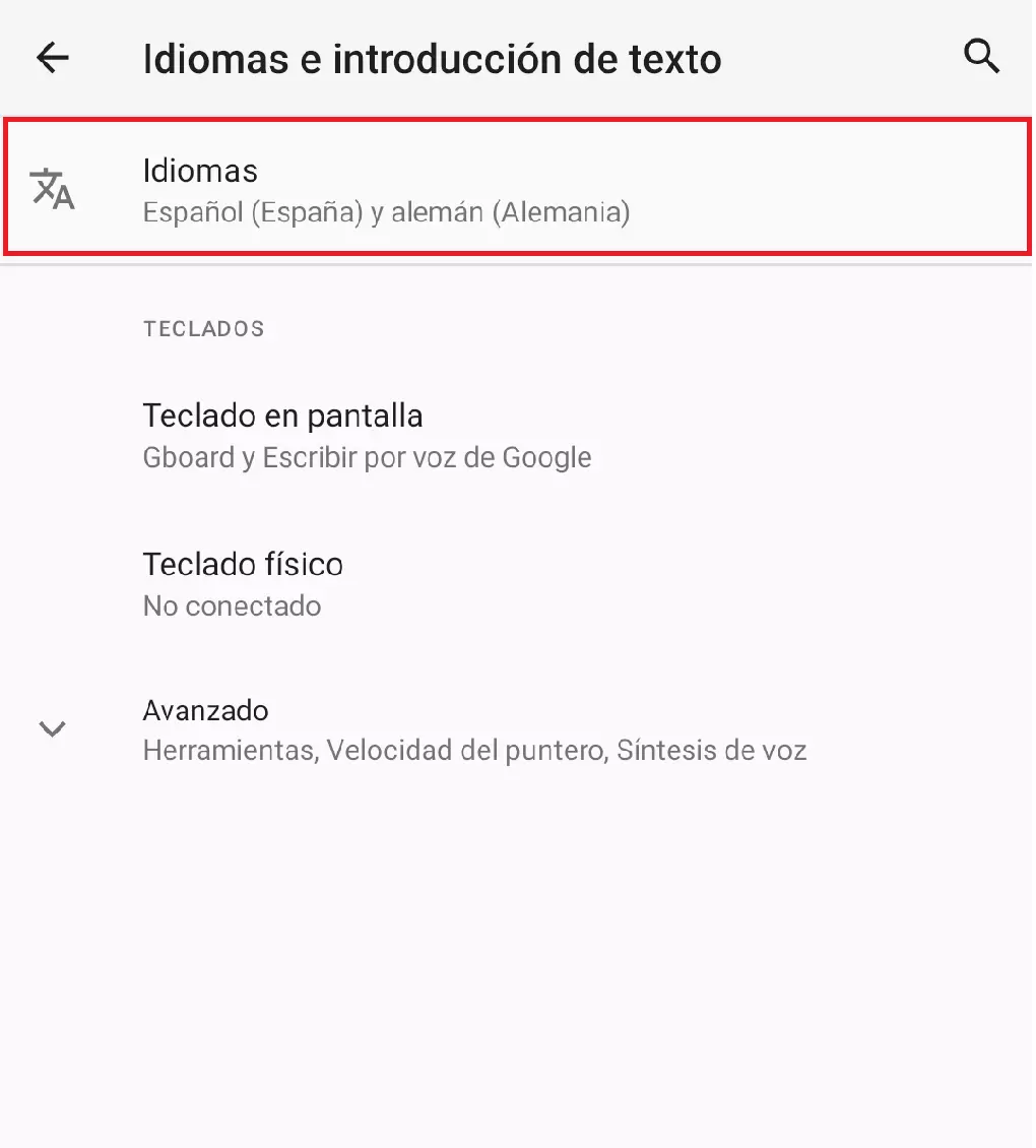 Imagen: Los diferentes idiomas en el menú de la opción “Idiomas”