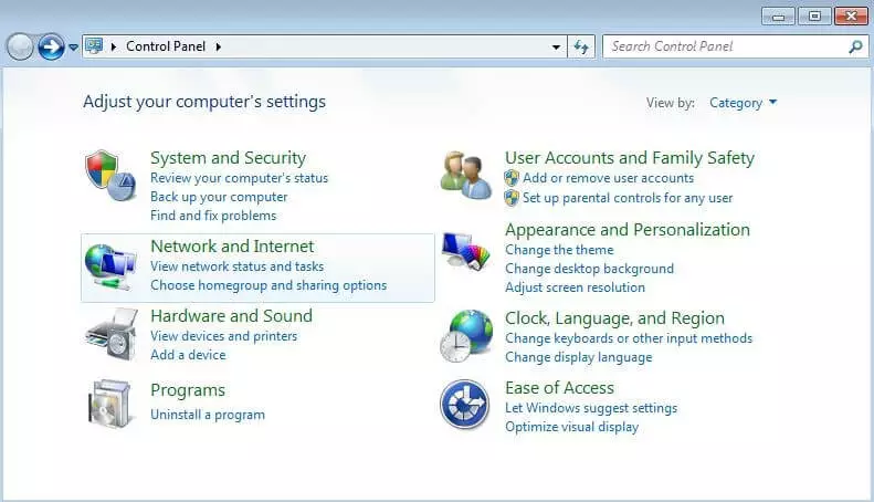 Imagen: Panel de control de Windows 7