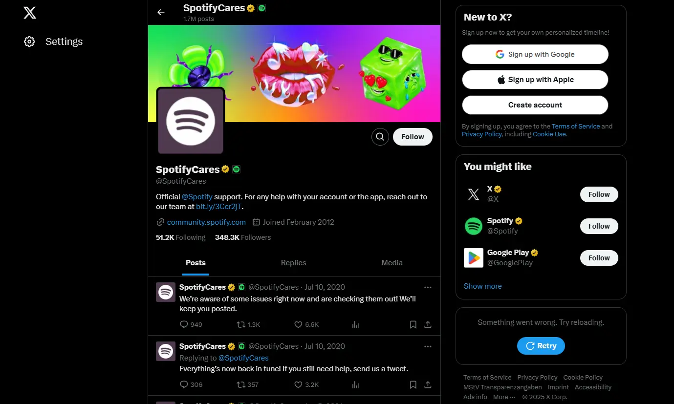 Captura de pantalla del perfil SpotifyCares Imagen: Captura de pantalla del perfil SpotifyCares