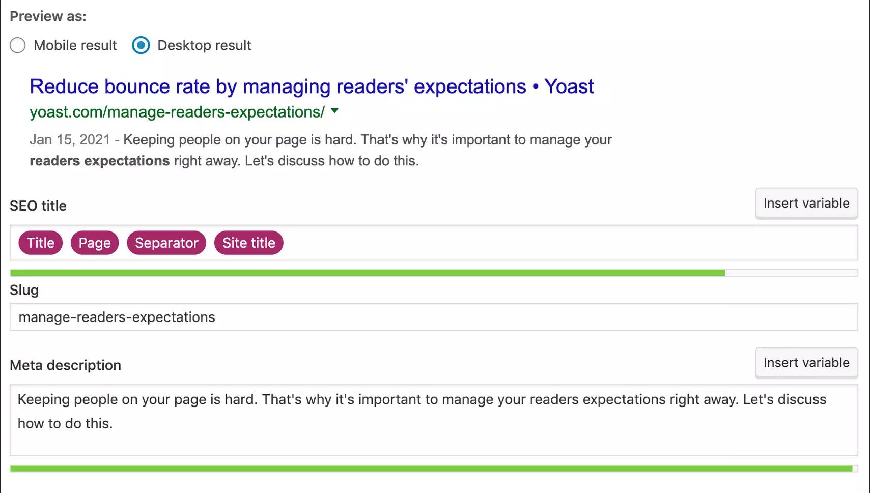 Imagen: Ejemplo de meta description con Yoast SEO