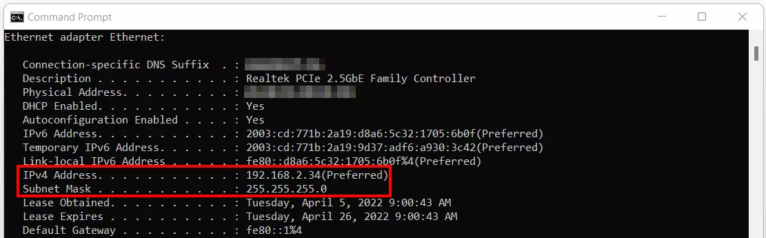 Imagen: Línea de comandos en Windows 11: comando “ipconfig /all”