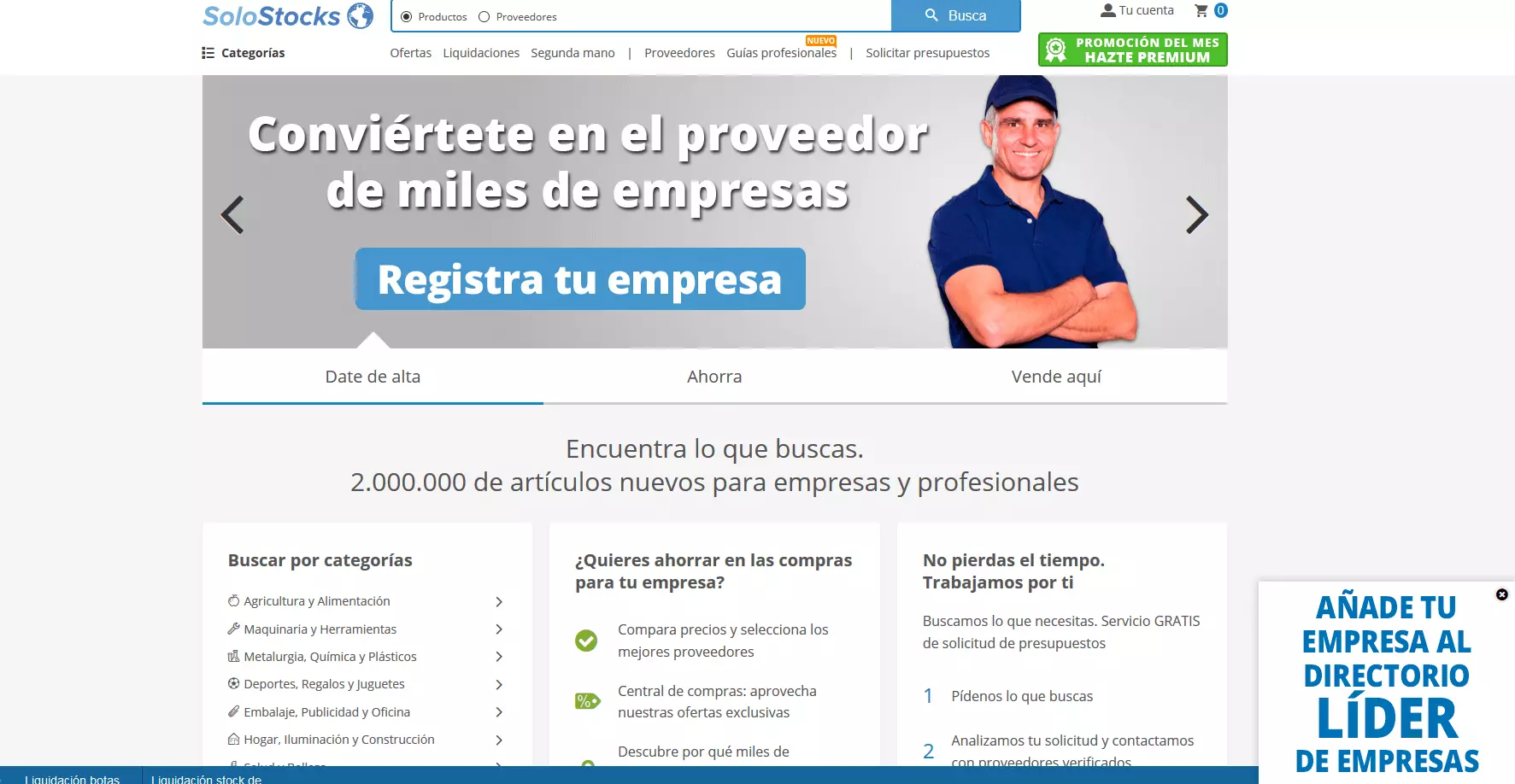 Imagen: Página de inicio de SoloStocks