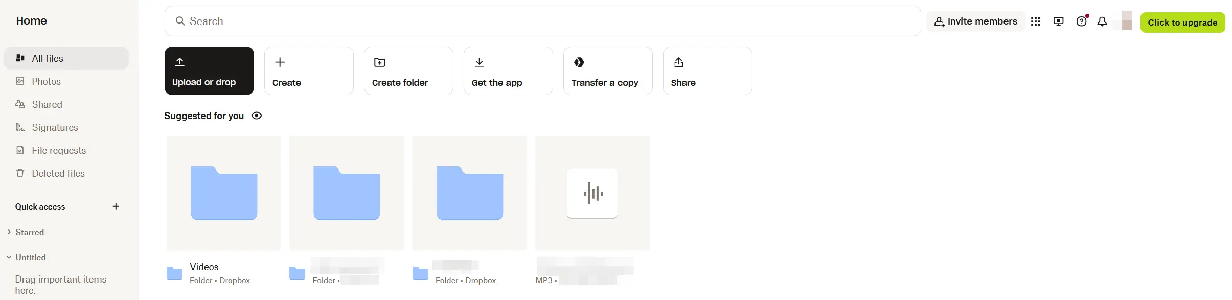 Interfaz web de Dropbox Imagen: Interfaz web de Dropbox