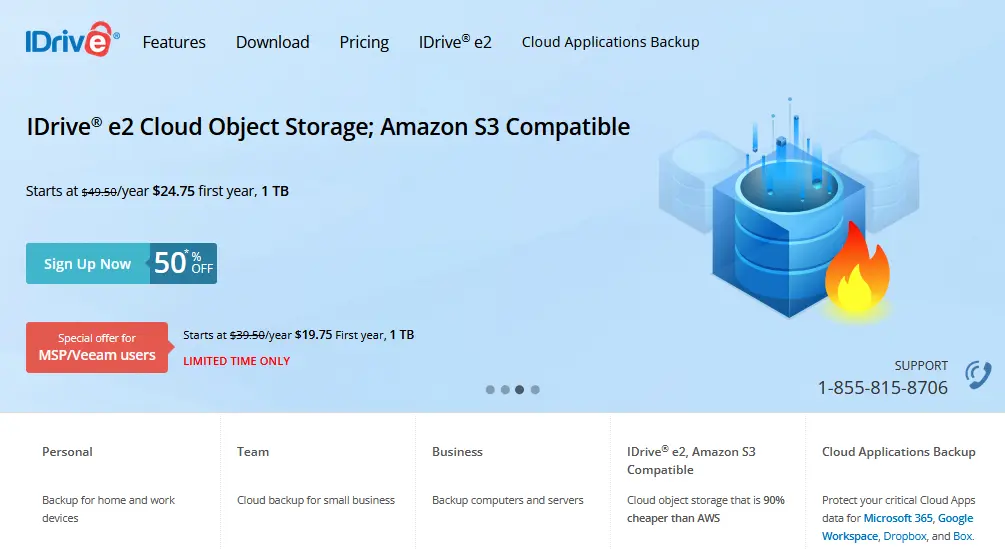 Imagen: Captura de pantalla de la página principal de IDrive