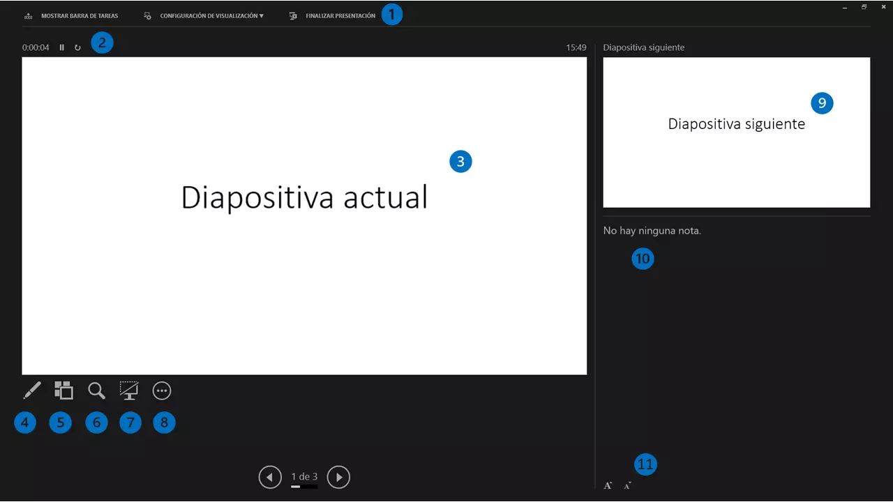Imagen: Vista Moderador de PowerPoint con sus funciones