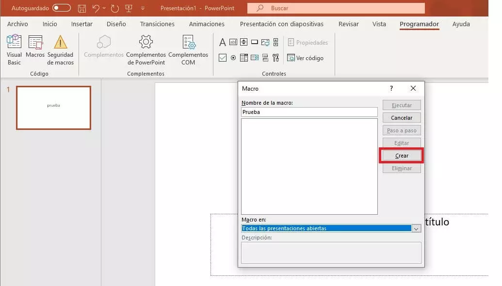 Imagen: Crear macro en PowerPoint 2016