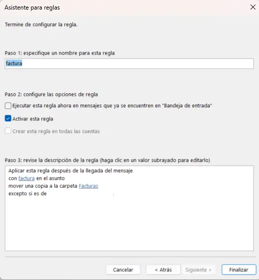 Asistente para reglas de Outlook: opciones de denominación y reglas Imagen: Asistente para reglas de Outlook: opciones de denominación y reglas