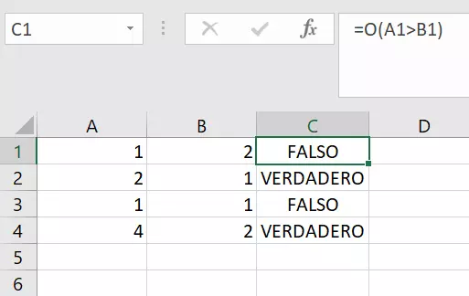 Imagen: Función O en varias celdas.