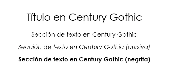 Imagen: Ejemplo de texto para Century Gothic
