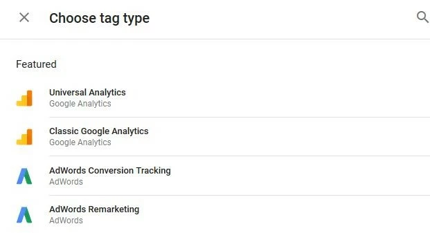 Imagen: Selección del tipo de etiqueta en Google Tag Manager