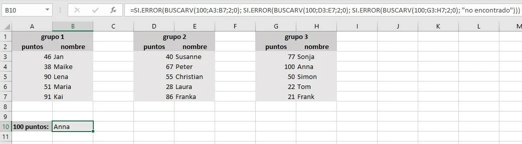 Imagen: Combinación de varias funciones BUSCARV mediante SI.ERROR