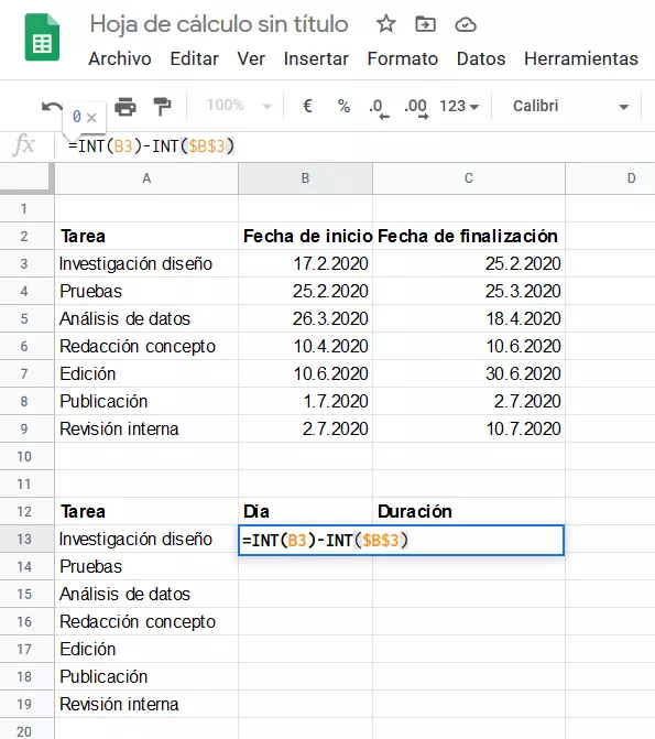 Imagen: Fórmula insertada en Google Sheets
