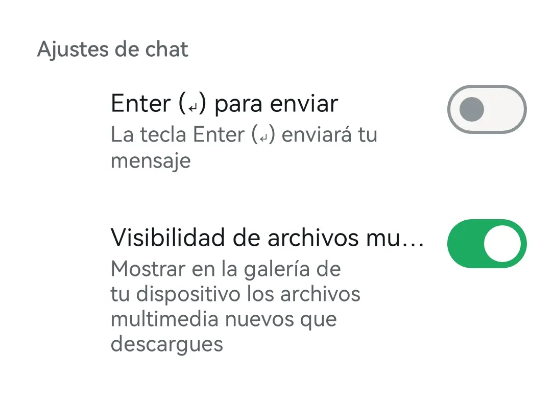 Imagen: Captura de pantalla de Android con “Visibilidad de los archivos multimedia” activado