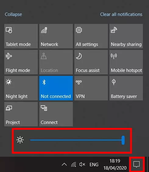 Centro de información de Windows 10: ajustar el brillo de la pantalla