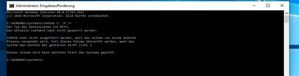 Símbolo del sistema de Windows: inicio de CHKDSK