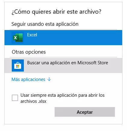 Imagen: Selección de la aplicación para abrir archivos Excel