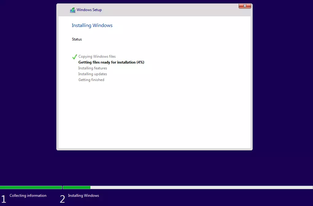 Imagen: Barra de progreso con el mensaje “Windows se está instalando”