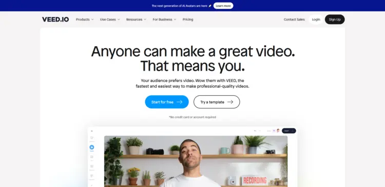 Captura de pantalla de la página web de Veed Captura de pantalla de la página web de Veed