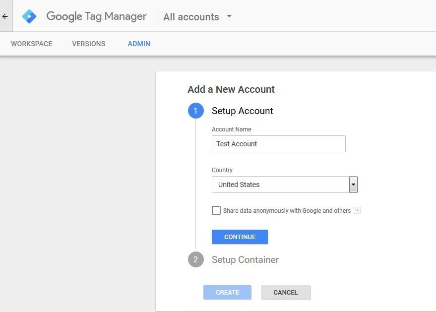 Imagen: Google Tag Manager: configuración de la cuenta