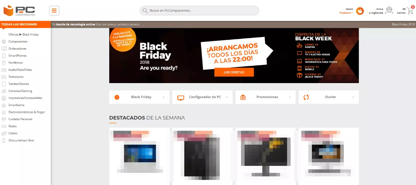 Imagen: Página de inicio de PcComponentes