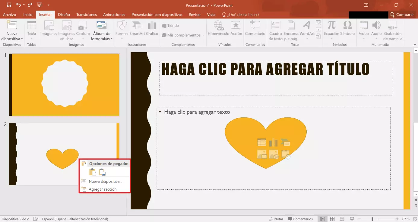 Imagen: Insertar con un clic derecho en el campo de estructura PowerPoint 2019