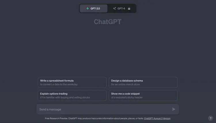 Captura de pantalla de la interfaz de usuario de ChatGPT Captura de pantalla de la interfaz de usuario de ChatGPT